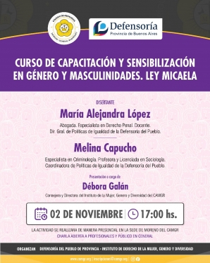 CURSO DE CAPACITACIÓN Y SENSIBILIZACIÓN EN GÉNERO Y MASCULINIDADES LEY MICAELA